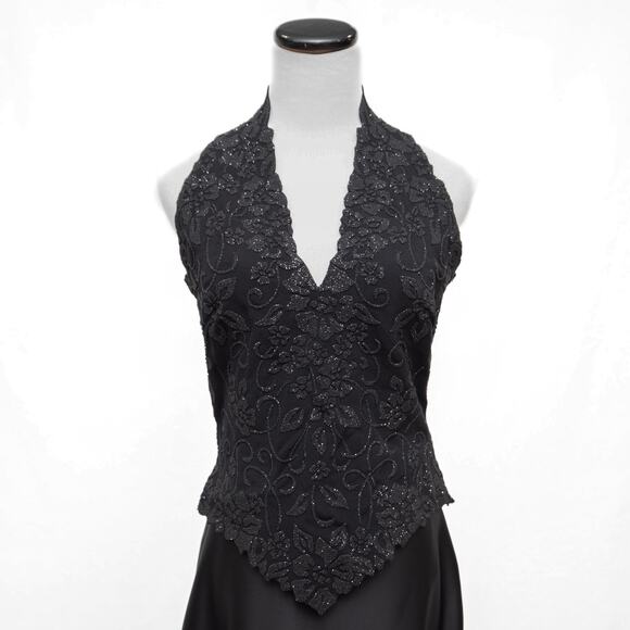 Tadashi Shoji Black Formal Beaded Sequin Halter Long Skirt Dress Size Small - Picture 2 of 11